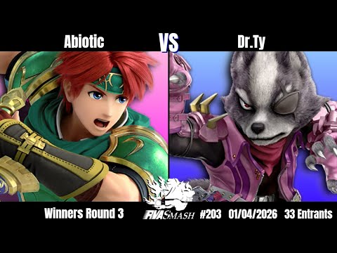 RVA Smash 203 | Abiotic (Roy) vs Dr.Ty (Wolf) | Winners Round 3 | 33 Entrants | SSBU