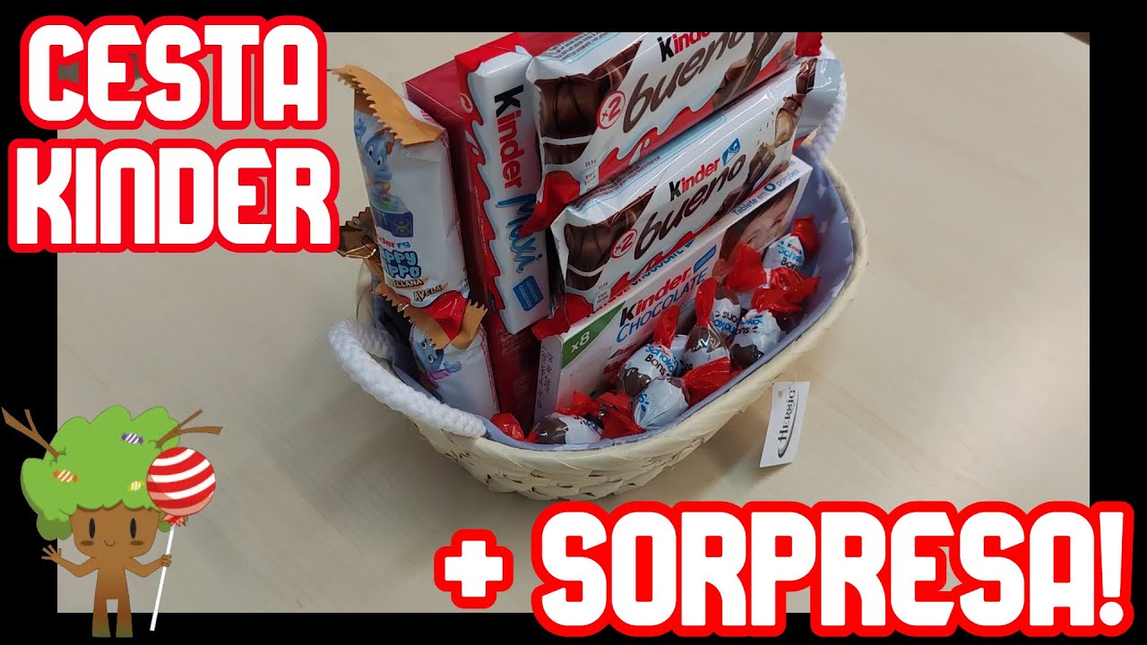 CESTA de KINDER para REGALO + SORPRESA🍫🎁, [MUY FÁCIL]