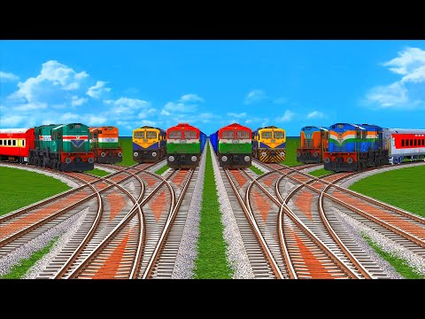 8 Colorful Diesel Trains Crossing On Crisscrossed Sharp Bend railroad Track #107 BeamNG.Drive