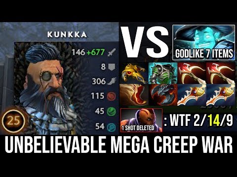 WTF Mega Vs Mega Creeps | Divine Rapier Kunkka Vs 7 Slotted Storm Spirit 1 SHOT DELETE ANTI MAGE