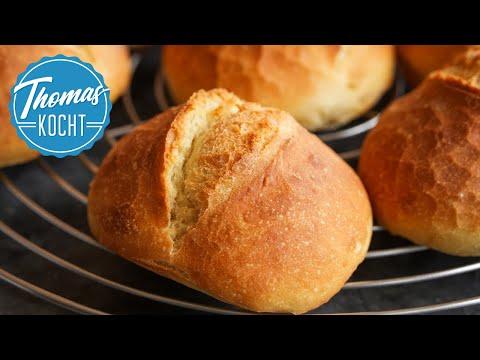 Knusprige Brötchen ohne kneten - abends vorbereiten und morgens backen