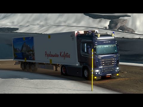 Scania R500 V8 Slippery Iceland Roads (ETS2 1.36 Promods