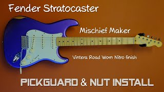 Video thumbnail for Fender Stratocaster (Mischief Maker) Vintera Road Worn Nitro - Pickguard & nut install by Guitars Guitars Guitars
