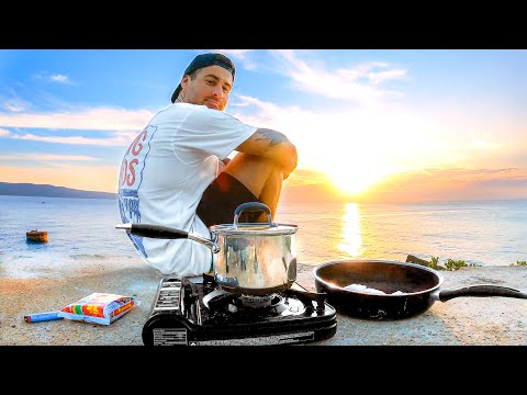 Living on $1 Noodles and Fish I Catch - Spearfishing for Food on a Tropical Island - Catch and Cook