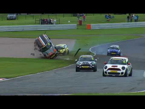 Mini Challenge UK - Cooper/Open Class 2017. Race 1 Oulton Park Circuit. Spins | Big Crash Flips