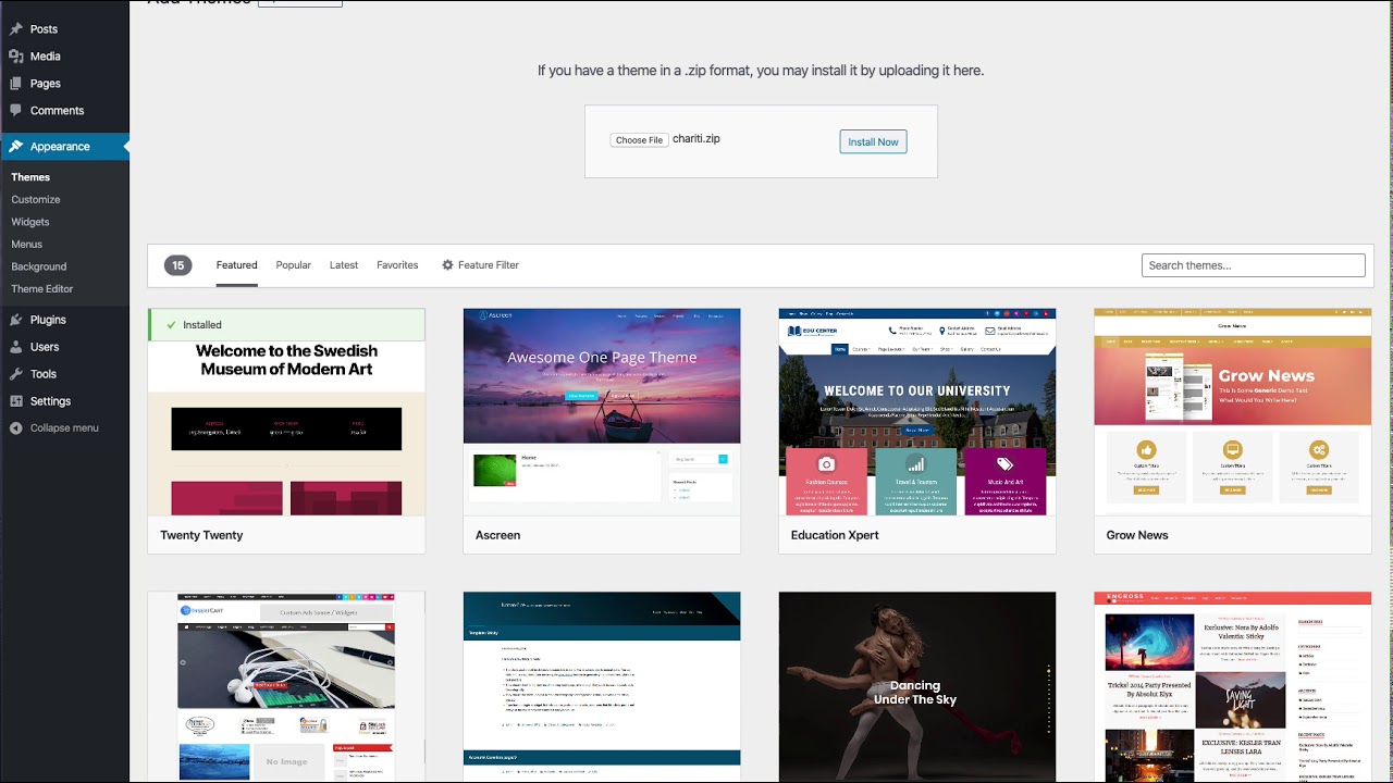 Chariti - installing theme