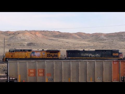 UNION PACIFIC & SOUTHERN PACIFIC diesels lead coal empties to Powder river basin mines