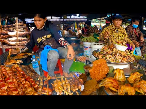 Best Cambodian countryside street Food & Rainy Market in city - Grilled Fish, Chicken & More