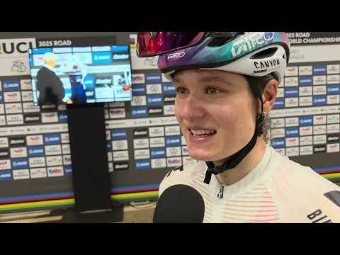 Justyna Czapla in an interview after finishing 16th in the 2025 U23 World Championship road race ...