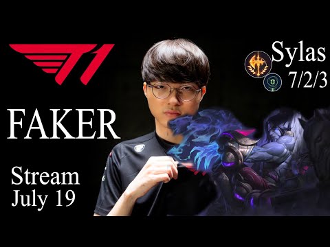 T1 Faker Stream on July 19, Sylas KDA: 7/2/3 - MID LANE vs Swain LCK Challenger Rank