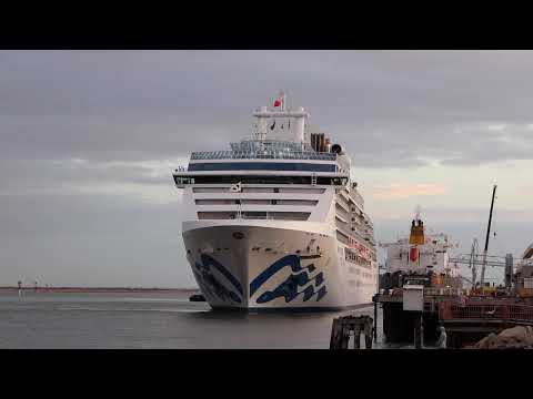 Thumbnail for Coral Princess cruise ship, from Princess Cruises, moving into the berth with the help of a tug