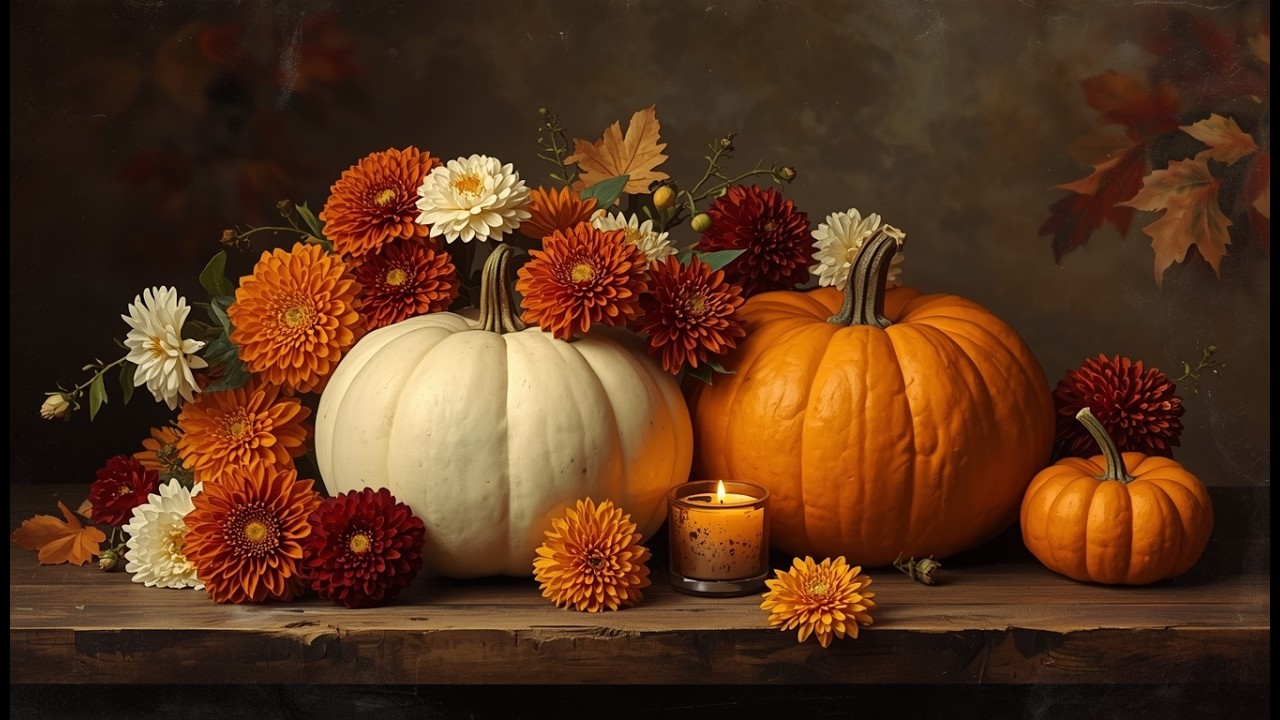 Autumn Pumpkin Still Life Painting | Vintage Fall Harvest Art | 1 Hour TV Art Screensaver | No Music