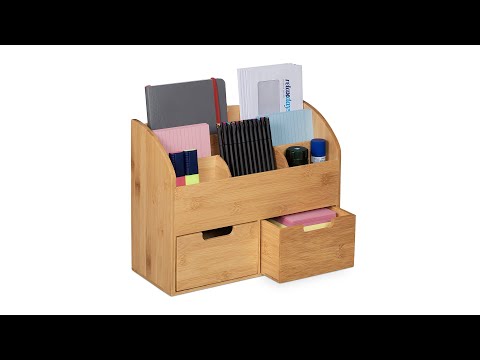 Organiseur de bureau avec tiroirs Marron - Bambou - 33 x 26 x 14 cm