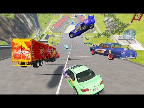 Lightning 🚗McQueen And More Cars, Mack Truck, Hudson Jump Testing Ep. 3 - BeamNG Drive