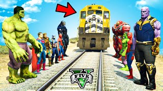 Can Avengers Stop This Train In GTA 5??😱😱 (Spider-Man, Thanos, Hulk, Superman, Venom)