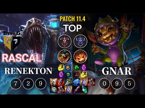 GEN Rascal Renekton vs Gnar Top - KR Patch 11.4