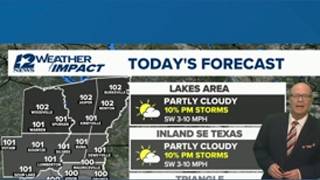 Partly cloudy, 10% storm chance Monday afternoon in Southeast Texas