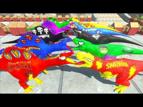 Tyrannosaurus Rex Dc Marvel Speed Race Team Spiosaurus Hunting Found Jurassic world evolution 2
