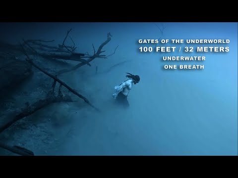 32 meters /100 feet underwater on breath hold and back.