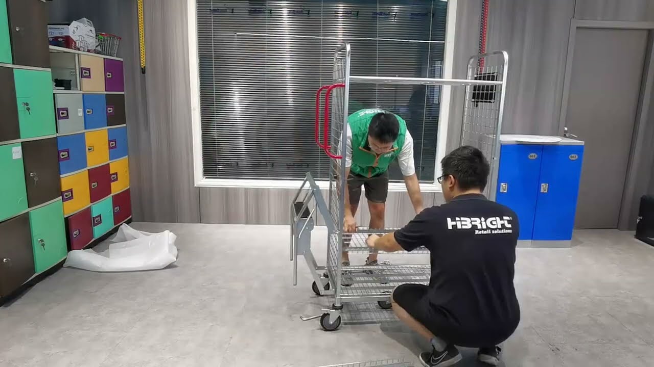 Foldable Warehouse Trolley Roll Container with Step Ladder，whatsapp:8613962299786