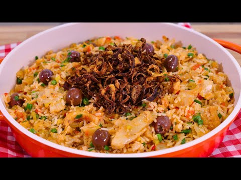 ARROZ DE BACALHAU COM CEBOLA CRISPY NA AIR FRYER | RECEITA DE BACALHAU PARA PÁSCOA