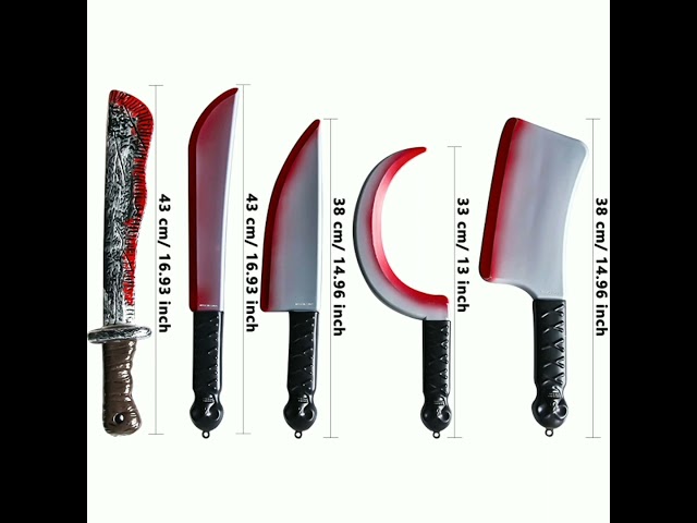 Vídeo relacionado con Gjinxi Cuchillo falso con accesorios de sangre artificial, 10 pegatinas de tatuaje temporales, accesorios de Halloween Bloody Ghostface, juego de cuchillos de juguete, accesorios para gritos de