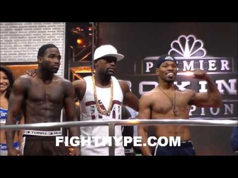 ADRIEN BRONER DISSES SHAWN PORTER DURING FACE OFF; FLOYD MAYWEATHER TRIES TO RECTIFY SITUATION