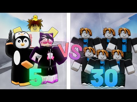 5 PROS VS 30 NOOBS... (Roblox Rivals)