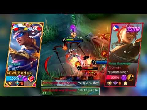 INTENSE BATTLE with KING OF DYRROTH??? (trashtalker) | BRUNO BEST BUILD AND EMBLEM MLBB