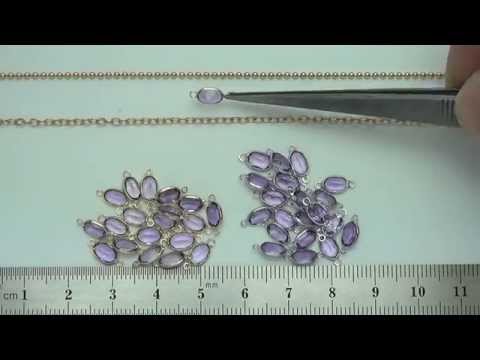 6x4mm 14K Gold Oval Amethyst Bezel Set 2 Ring Connector-SEF1039
