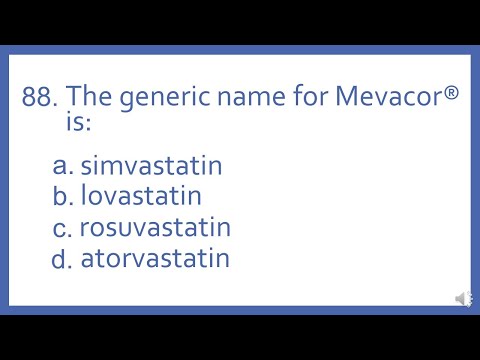 Top 200 Drugs Practice Test Question - The generic name for Mevacor is (PTCB PTCE NAPLEX NCLEX Prep)