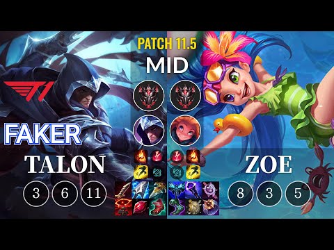 T1 Faker Talon vs Zoe Mid - KR Patch 11.5