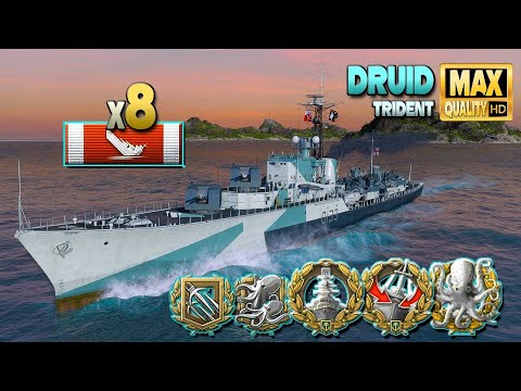 Destroyer Druid: 1,3sec reload for 8 destroyed ships - World of Warships