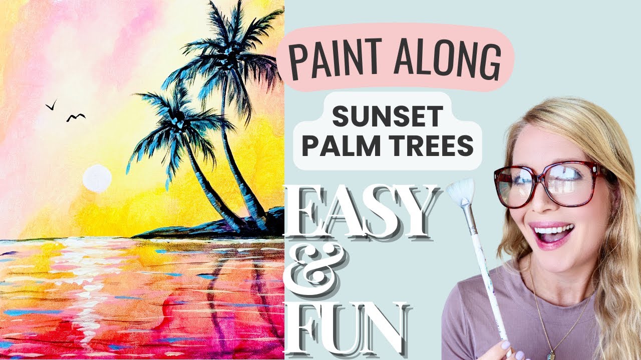 🌅🌴 Paint a Simple Sunset with Palm Trees | Relaxing Acrylic Painting Tutorial 🎨✨