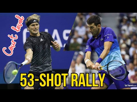 | DJOKOVIC vs ZVEREV | - Court Level View - 53-SHOT RALLY!! - US Open