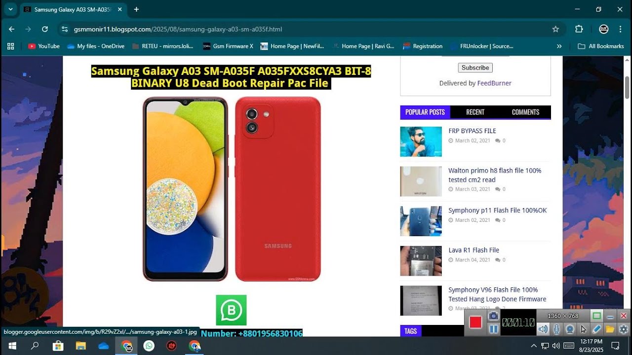 Samsung Galaxy A03 SM A035F A035FXXS8CYA3 BIT 8 BINARY U8 Dead Boot Repair Pac File #deadbootfix