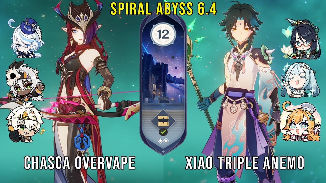 C0 Chasca Overvape and C0 Xiao Triple Anemo | Genshin Impact Abyss 6.4 Floor 12 9 Stars