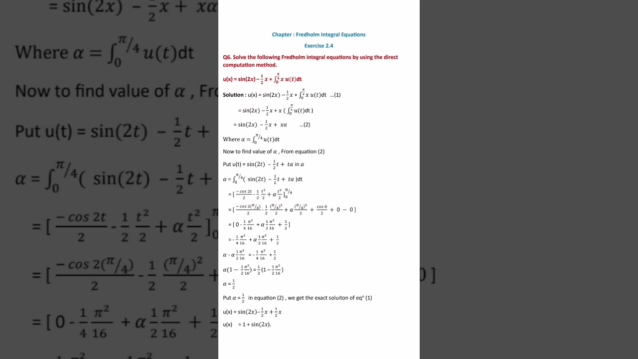 Solve Fredholm integral equation by using direct computation method #math #class#integral#derivative