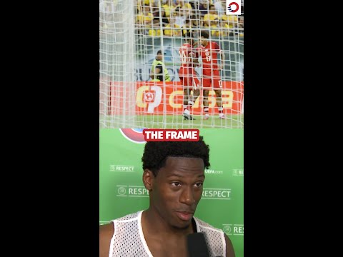 Jonathan David reacts to his goal in CanMNT 3-0 Romania