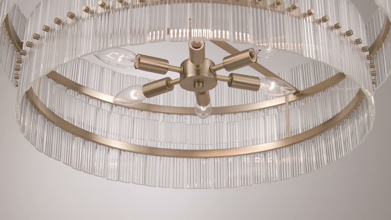 Video 1 Watch A Video About the Possini Euro Emerson Matte Brass Glass 6 Light Tiered Chandelier