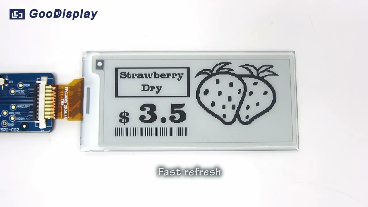 Demonstration Video of FAST REFRESH, 2.9 inch e-paper display black and white, 296x128, GDEY029T94