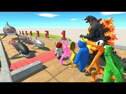 Aquatics Challenge | Godzilla Burning VS Rainbow Friends - Animal Revolt Battle Simulator