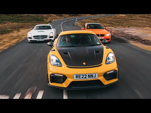 New Porsche Cayman GT4 RS meets hardcore heroes : Mercedes AMG SLS Black Series and BMW M3 GTS