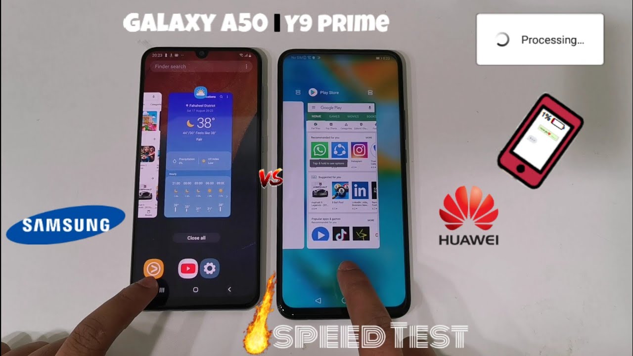 Samsung Galaxy A50 vs Huawei Y9 prime 2019 speed Test