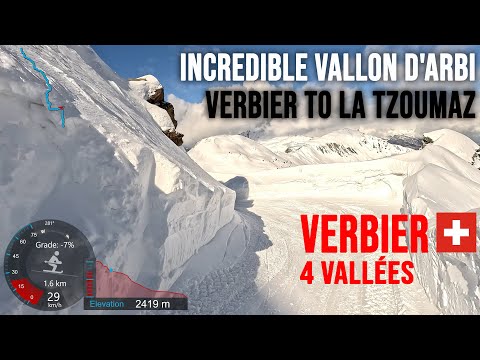 [4K] Skiing Incredible Vallon d'Arbi 7.7km Verbier to La Tzoumaz, 4Vallées Switzerland, GoPro HERO11