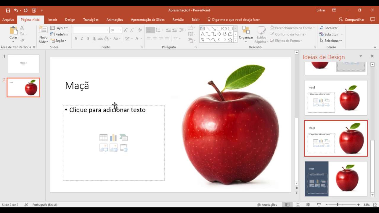 Inserindo imagens no slide