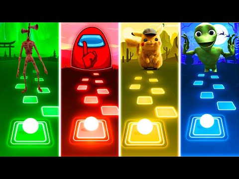 Siren Head Vs Among Us Vs Pikachu Vs Alien Dance - Tiles Hop EDM Rush!