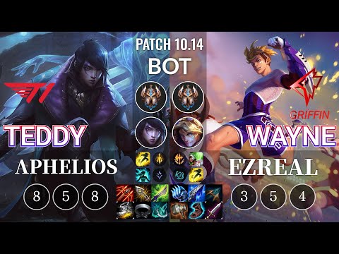 T1 Teddy Aphelios vs GRF Wayne Ezreal Bot - KR Patch 10.14