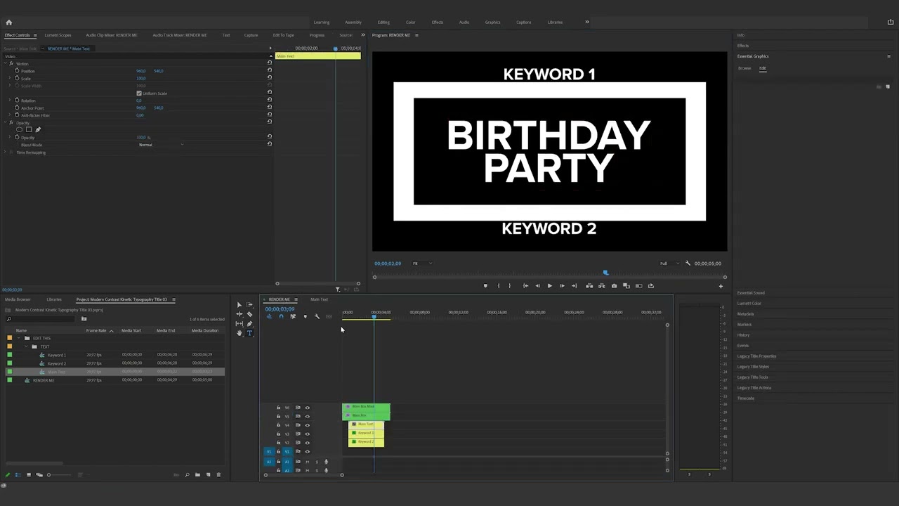 How to edit the Modern Contrast Kinetic Typography Title 03 in Premiere Pro