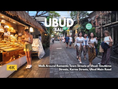 UBUD, Bali | Walk Around Romantic Town Streets of Ubud on Balinese Galungan Holy Day Walking Tour 4K